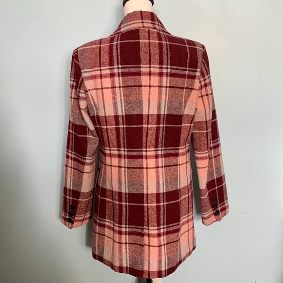 7 For All Mankind Burgundy and Pink Double Breasted Plaid Coat Size S - Picture 4 of 10